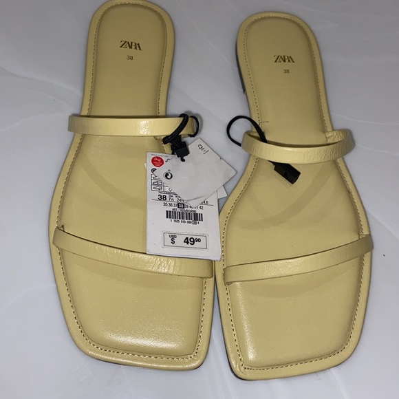 Square yellow Zara strap leather sandals woman - Picture 2 of 4